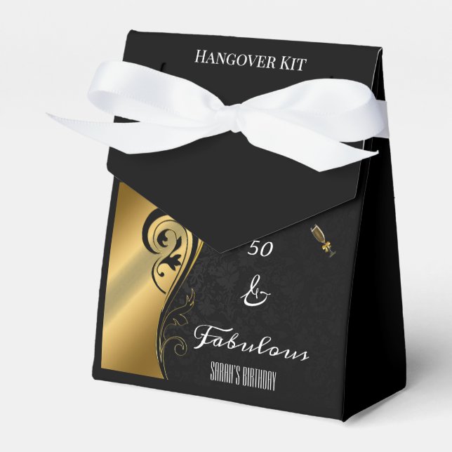 Black Gold 50 and Fabulous Birthday Hangover Kit  Favour Box (Front Side)