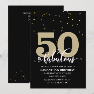 Black Gold 50 and Fabulous Birthday Party  Invitation
