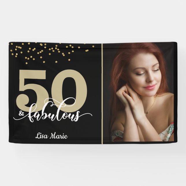 Black Gold 50 and Fabulous Birthday Photo Banner (Horizontal)