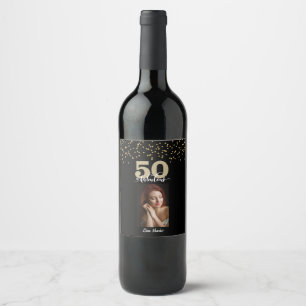 Black Gold 50 and Fabulous Birthday Photo Wine Label