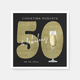 Black Gold 50 & Fabulous Birthday  Napkin