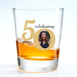 Black & Gold 50 Fifty Years 50th Birthday Shot Glass<br><div class="desc">Black and gold happy birthday shot glass for a 50 year old.  Unisex design for women or for men.  Customise the age to suit your occasion and add a personal photograph of the recipient.  Great for a 50th anniversary or birthday party decoration for a fiftieth birthday bash.</div>