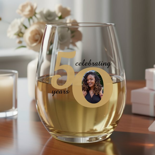 Black & Gold 50 Fifty Years 50th Birthday Stemless Wine Glass (Black & Gold 50 Fifty Years 50th Birthday Stemless Wine Glass
)