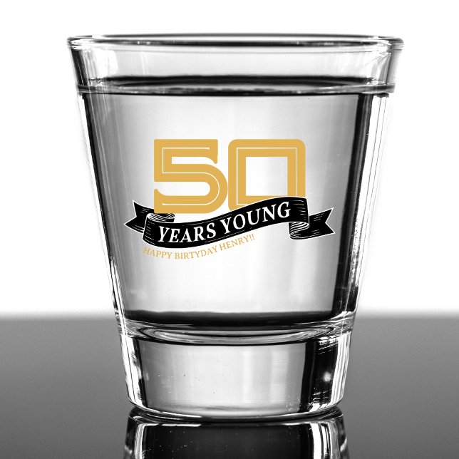 Black & Gold 50 Years Young Banner 50th Birthday Shot Glass (Black & Gold 50 Years Young Banner 50th Birthday Shot Glass)