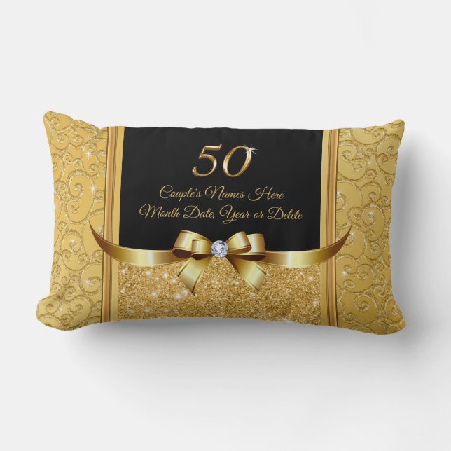 Black Gold 50th Anniversary Gift Ideas Anniversary Lumbar Cushion (Front)
