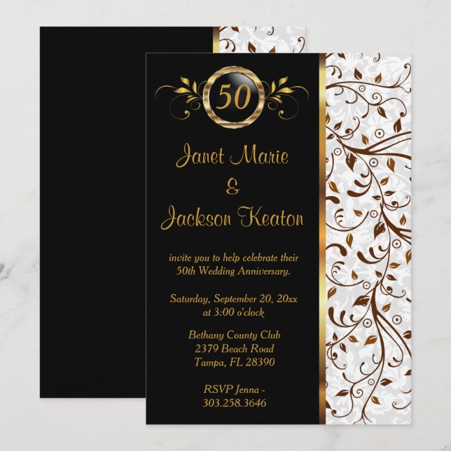 Black & Gold 50th Anniversary - Invitation (Front/Back)