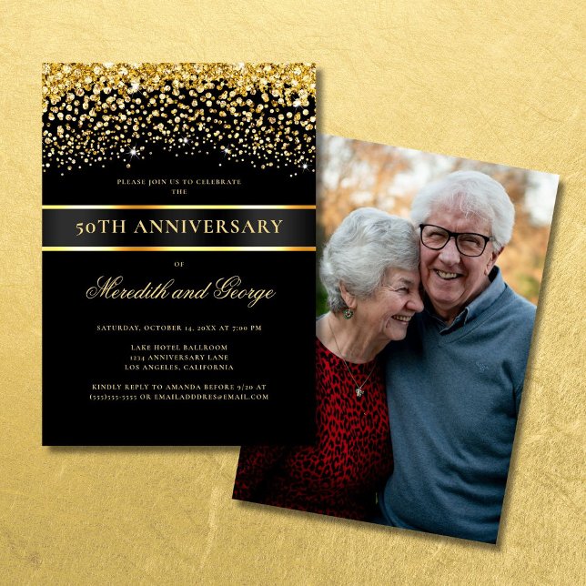 Black Gold 50th Anniversary Photo Invitation (Creator Uploaded)