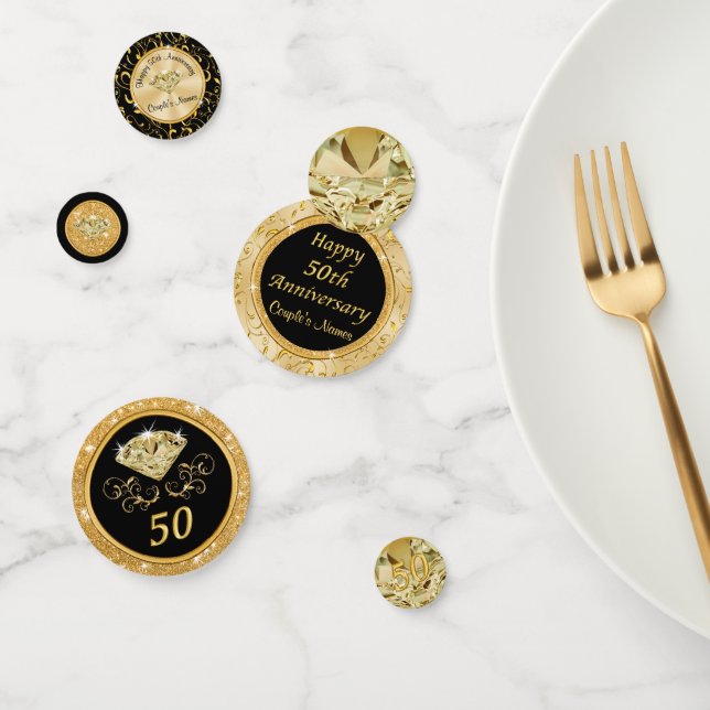 Black Gold 50th Anniversary Table Decoration Ideas Confetti (Group)
