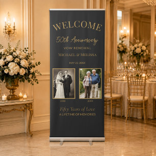 Black Gold 50th Anniversary Vow Renewal Photo Retractable Banner
