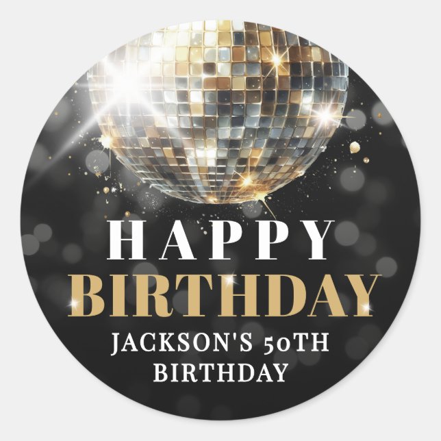 Black Gold 50th Birthday Classic Round Sticker (Front)
