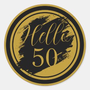 Black Gold 50th Birthday Hello 50 Classic Round Sticker