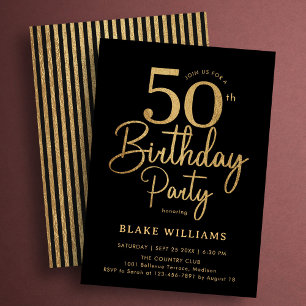 Black Gold 50th Birthday Invitation