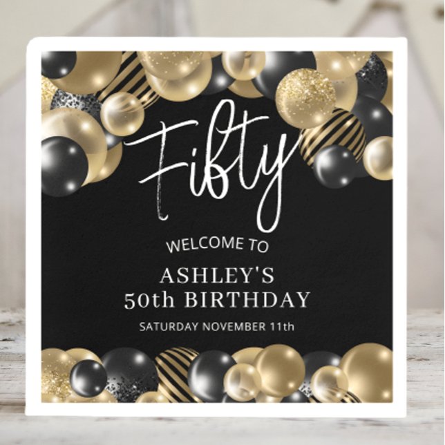 Black Gold 50th Birthday Napkin (Creator Uploaded)