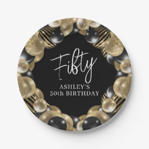 Black Gold 50th Birthday Paper Plate