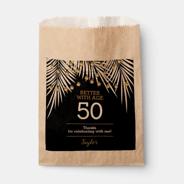 Black Gold 50th Birthday Party Favour Bag (Front)