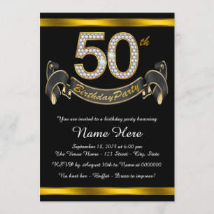 Black Gold 50th Birthday Party Invitation
