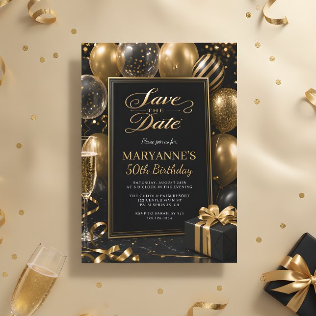 Black Gold 50th Birthday Save The Date (Creator Uploaded)