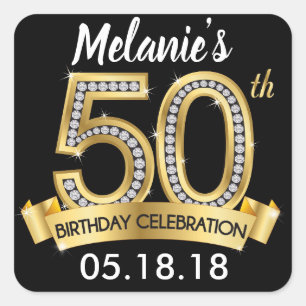 Black & Gold 50th Birthday Stickers