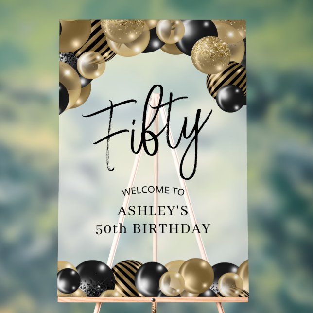 Black Gold 50th Birthday Welcome Acrylic Sign (Neutral)