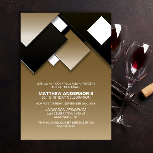 Black Gold 50th Cocktail Birthday Party Invitation
