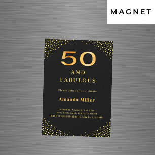 Black gold 50th fabulous birthday magnetic invitation