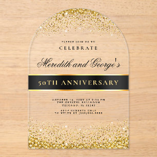 Black Gold 50th Golden Wedding Anniversary Acrylic Invitations