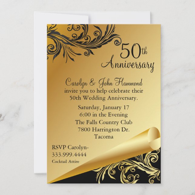 Black & Gold 50th Wedding Anniversary Invitation (Front)