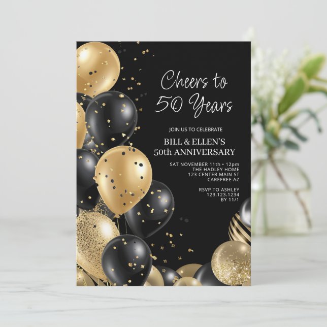 Black Gold 50th Wedding Anniversary Invitation (Standing Front)