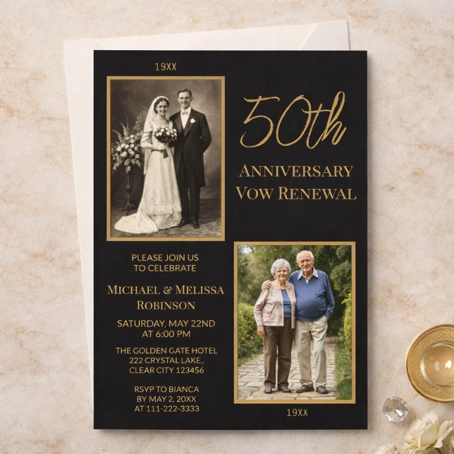 Black Gold 50th Wedding Anniversary Invitation (Creator Uploaded)
