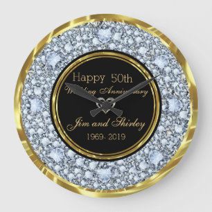 Black & Gold 50th Wedding Anniversary Large Clock