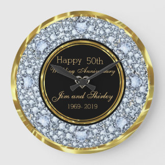Black & Gold 50th Wedding Anniversary Large Clock