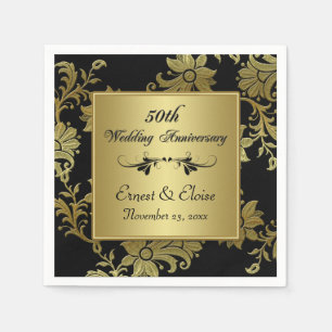 Black, Gold 50th Wedding Anniversary Napkins
