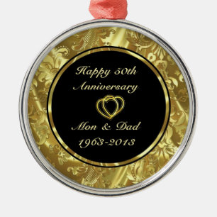 Black & Gold 50th Wedding Anniversary Ornament
