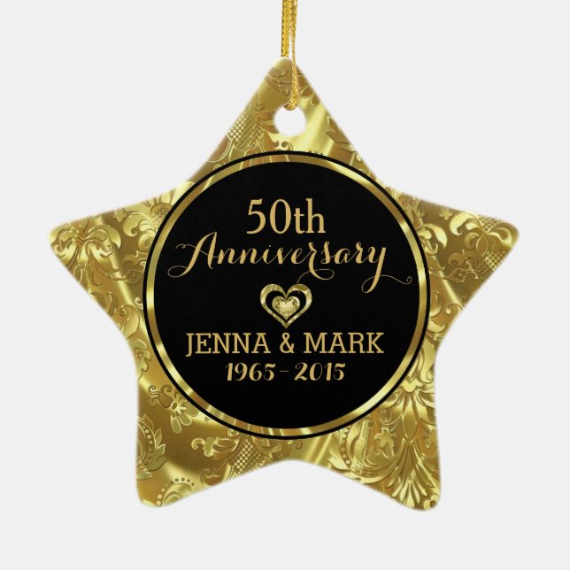 Black & Gold 50th Wedding Anniversary Ornament (Back)
