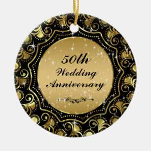 Black & Gold 50th Wedding Anniversary Ornament 2