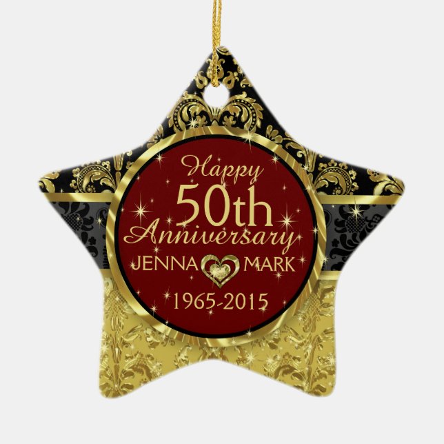 Black & Gold 50th Wedding Anniversary Ornament 2 (Front)