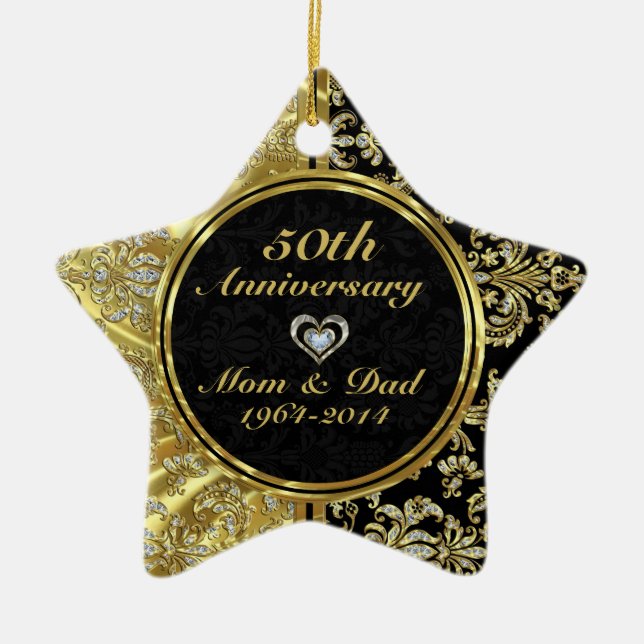 Black & Gold 50th Wedding Anniversary Ornament 2a (Front)