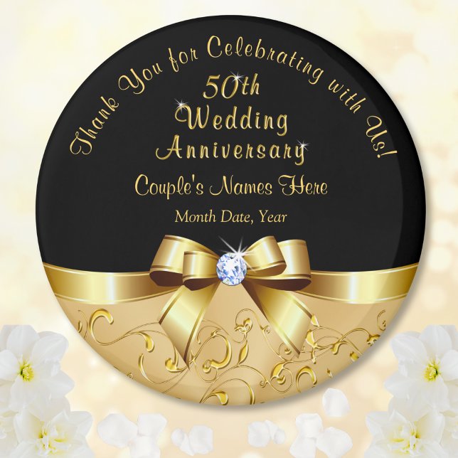 Black Gold, 50th Wedding Anniversary Party Favors Magnet (Cheap 50th wedding anniversary party favors. Black and Gold 50th anniversary Theme. Golden Favors.)
