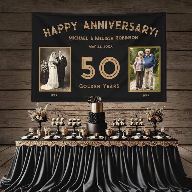 Black & Gold 50th Wedding Anniversary Photo Banner (Creator Uploaded)