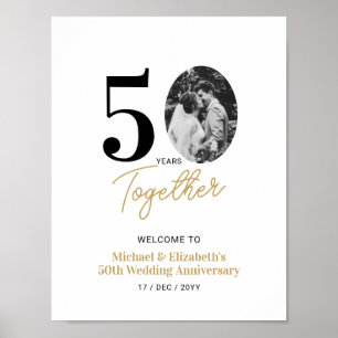 Black Gold 50th Wedding Anniversary Photo Welcome Poster