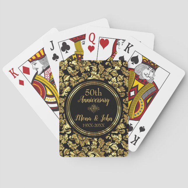 Black & Gold 50th Wedding Anniversary Playing Cards (Back)