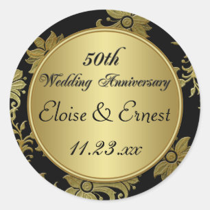Black, Gold 50th Wedding Anniversary Sticker