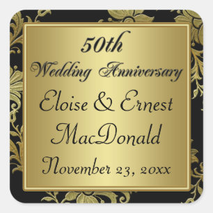 Black, Gold 50th Wedding Anniversary Sticker 2