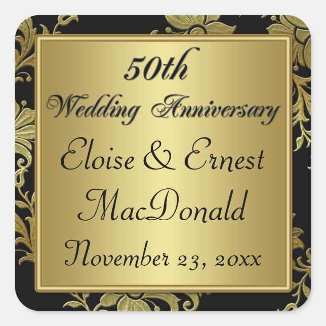Black, Gold 50th Wedding Anniversary Sticker 2 (Front)