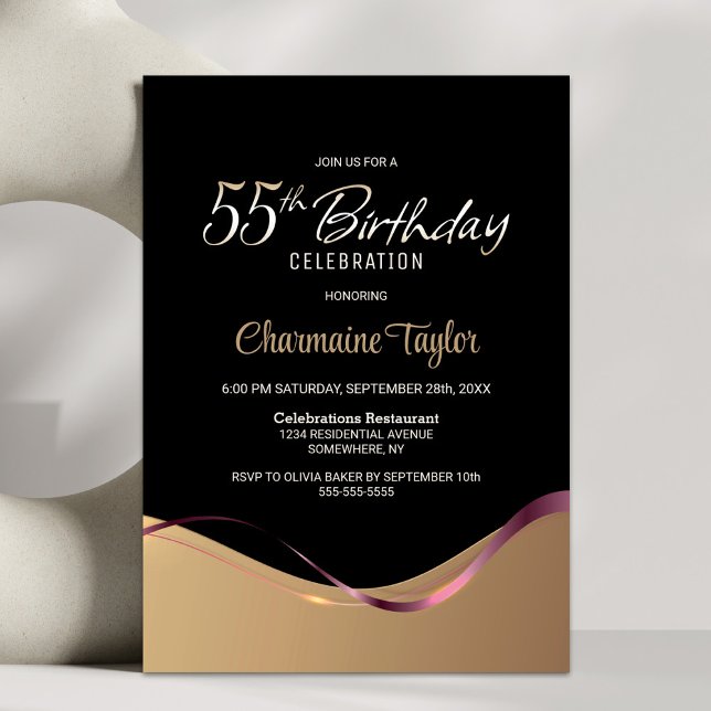 Black Gold 55th Birthday Party Invitation (Creator Uploaded)