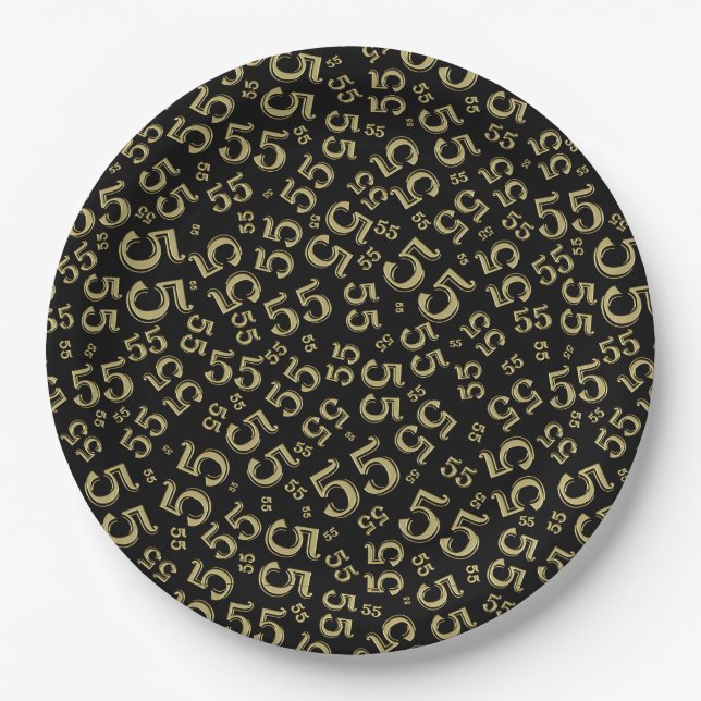  Black/Gold 55th Random Number Pattern Paper Plate (Front)