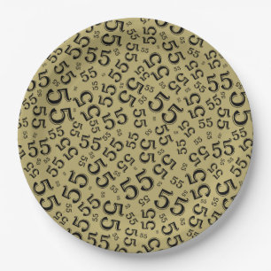 Black/Gold 55th Random Number Pattern Paper Plate