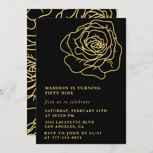 Black Gold 59th birthday invitations Floral