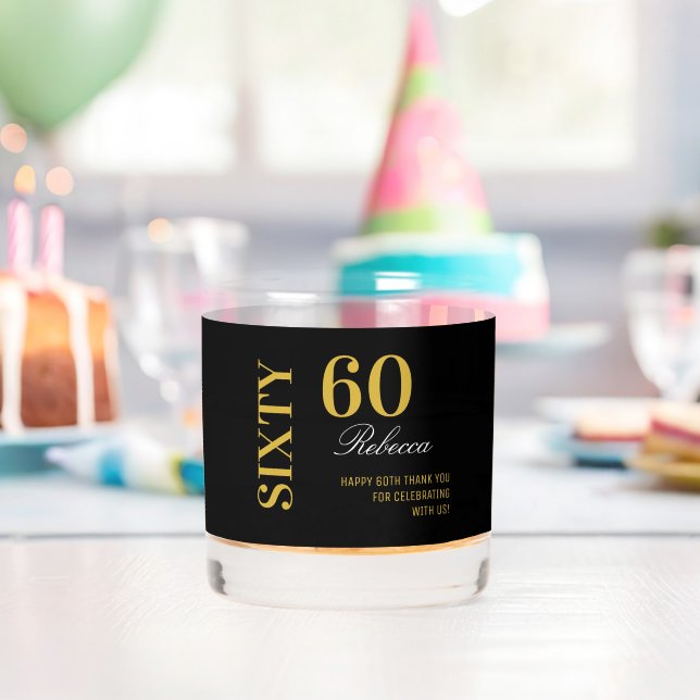 Black & Gold 60th Birthday Elegant Cocktail Party  Whiskey Glass (Insitu (Birthday))