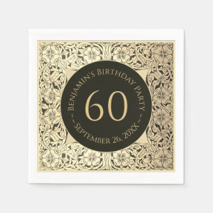 Black Gold 60th Birthday Elegant Vintage Floral Napkin